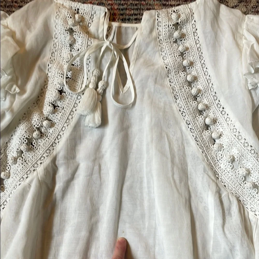 Sea New York Esther PomPom Ruffle Blouse in White Ivory